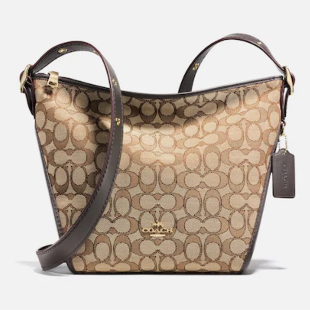 Coach Small Dufflette In Signature Jacquard Crossbody Bag Khaki Brown 25697